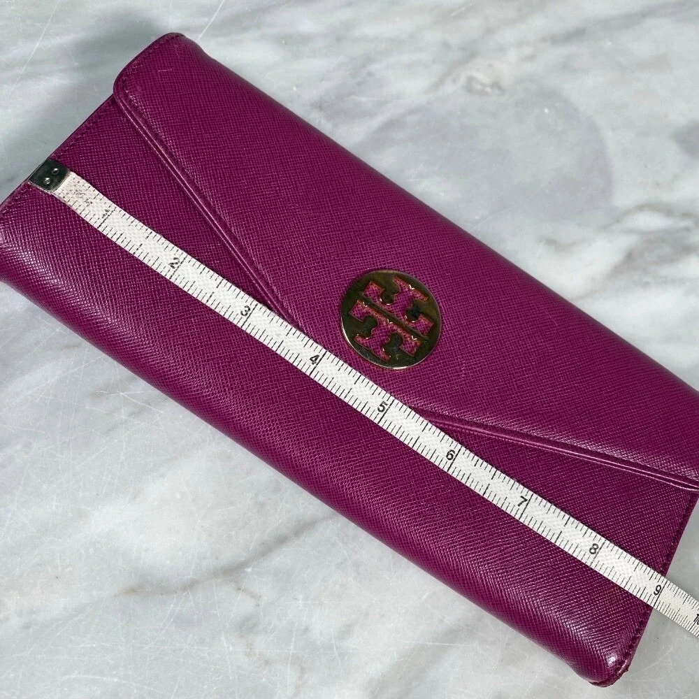 Tory Burch Continental Wallet Leather Zip Around Clutch Plum Purple 7.5x4‎